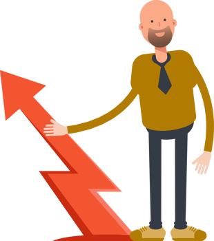 Bald Businessman Character and Arrow Chart png