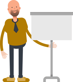 Bald Businessman Character Presenting Whiteboard png