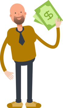 Bald Businessman Character Holding Dollar Banknotes png
