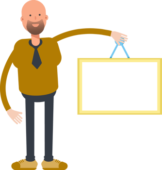 Bald Businessman Character Holding Blank Signage png