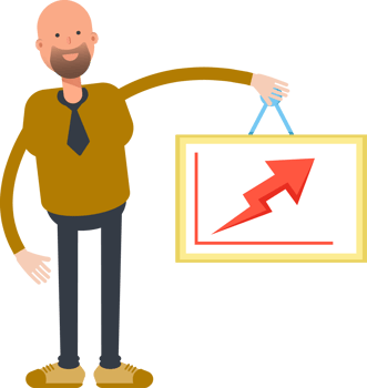 Bald Businessman Character Holding Arrow Chart png