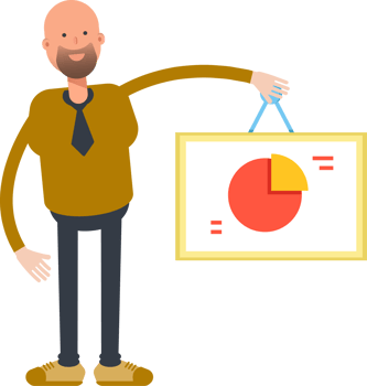 Bald Businessman Character Holding Pie Chart Signage png