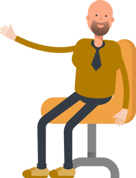 Bald Businessman Character Sitting on Office Chair png