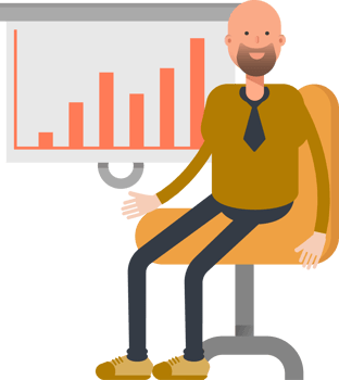 Bald Businessman Character Presenting Bar Chart png