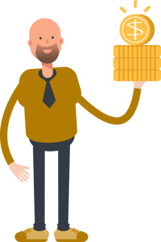 Bald Businessman Character Holding Dollar Coins png
