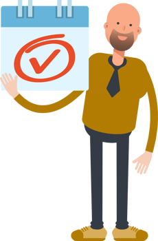 Bald Businessman Character and Check Mark Sign png