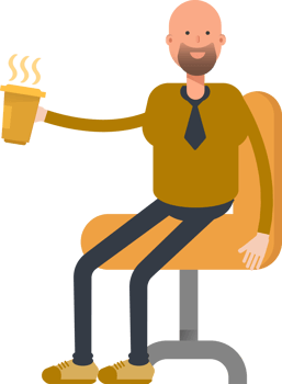 Bald Businessman Character Drinking Coffee png