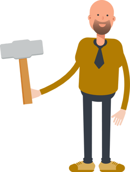 Bald Businessman Character Holding Hammer Tool png