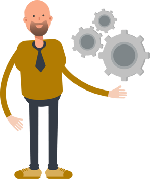 Bald Businessman Character Holding Gears png