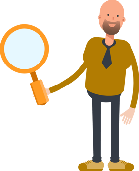 Bald Businessman Character Holding Magnifier png