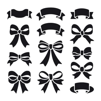 Collection of black ribbon and bow silhouettes vector