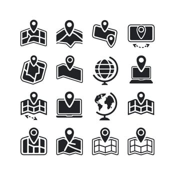 Set of map, location and navigation icons vector