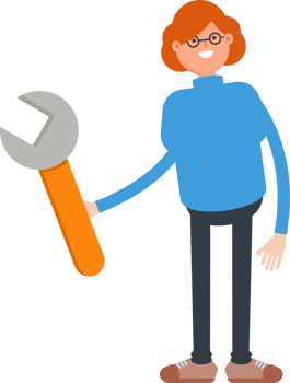 Woman Character Holding Wrench Tool png