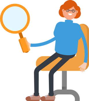 Woman Character Sitting and Holding Magnifier png