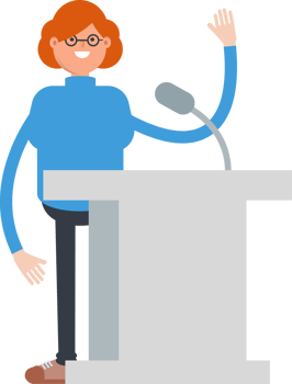 Woman Character Speaking on Podium png