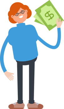 Woman Character Holding Dollar Banknotes png
