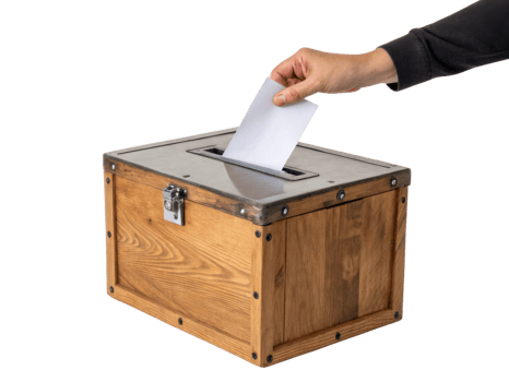 hand placing ballot into wooden ballot box, symbolizing voting and democracy png