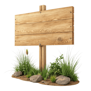 wooden signpost surrounded by grass and rocks, ideal for outdoor settings png