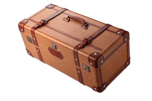 Vintage leather suitcase with brown accents and metal clasps png