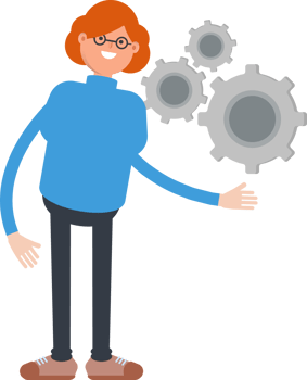 Woman Character Holding Gears png