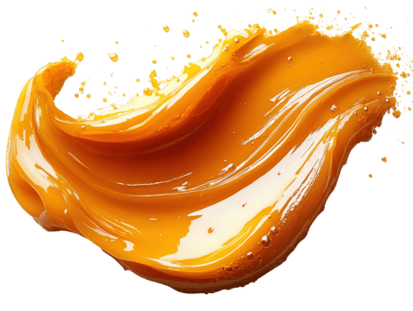 Creamy orange paint swirl with splashes and glossy texture png