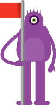 Cute Monster Character Holding Flag Pole Illustration png