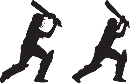 Cricket players silhouette icon, Cricket batsman black design vector
