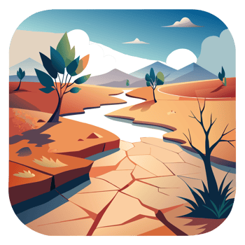 Dehydration from Drought Minimalist Illustration of Cracked Desert Landscape png