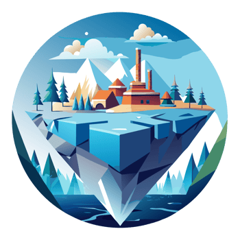 Climate Change Awareness Minimalist Illustration of Melting Ice Caps, Rising Seas, and Industrial Pollution png
