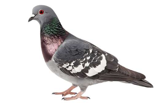 Close Up of a Grey Pigeon with Colorful Feathers Standing Isolated on a Transparent Background png