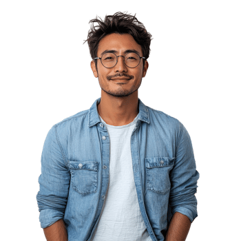 Smart Young Man in Denim Jacket and Glasses Isolated on Transparent Background png