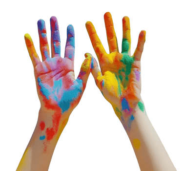 Vibrant hands covered in colorful paint showcasing creativity and artistic expression. Holi celebration png
