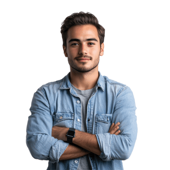 Confident Man in Denim Shirt with Arms Crossed, isolated on transparent background png