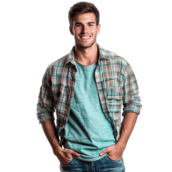 Casual Man in Green Plaid Shirt Smiling, isolated on transparent background png