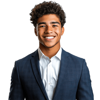 Professional Young Man in Blue Suit Smiling, isolated on transparent background png
