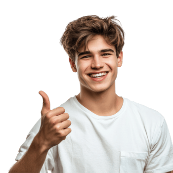Happy Young Man in White T-Shirt Giving Thumbs Up, isolated on transparent background png