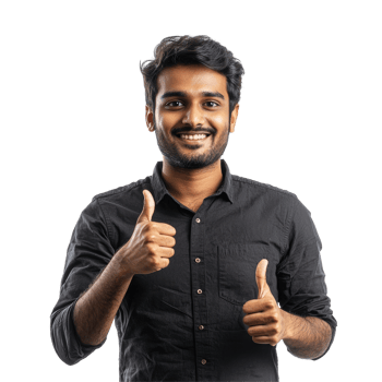 Cheerful Man in Dark Shirt Giving Thumbs Up, isolated on transparent background png