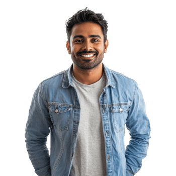 Smiling Man in Denim Jacket Looking Friendly, isolated on transparent background png