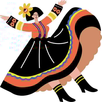 Flat style sticker of a girl performing traditional mexican dance vector
