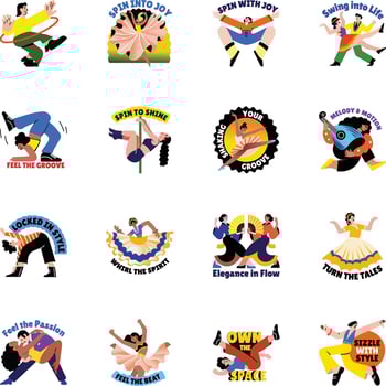Collection of Dancing Characters Flat Style Stickers vector