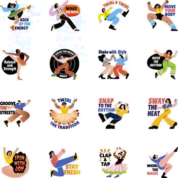Set of Dance Typography Flat Style Stickers vector