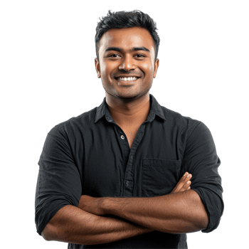 Confident Young Man in Black Shirt, Arms Crossed, Smiling, Isolated on Transparent Background png