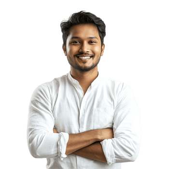Smiling Young Man in White Shirt with Arms Crossed, isolated on transparent background png
