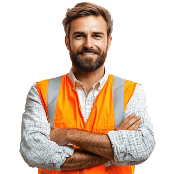 Smiling Bearded Engineer in Safety Vest with Arms Crossed, isolated on transparent background png