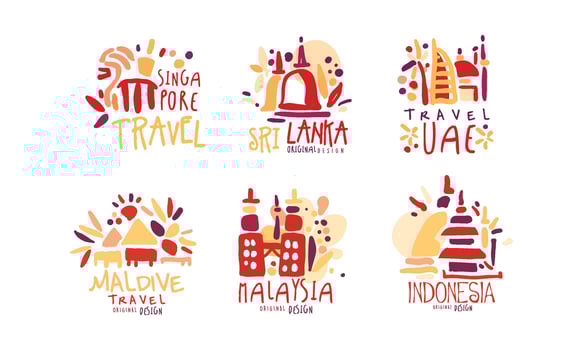 Travel to Different Countries Labels and Logos Set vector