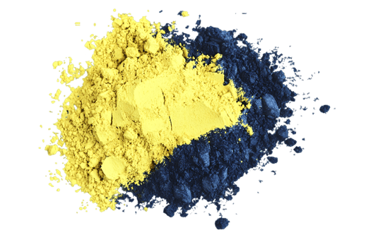 Close Up View of Yellow and Blue Cosmetic Powder on Transparent Background for Beauty Products png