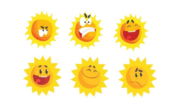 Cartoon Sun Expressing Different Emotions Set vector