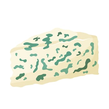Blue cheese. Roquefort, Dorblu. Organic farm food. Design element, cartoon flat illustration for logo, poster, menu. Isolated on white background. vector