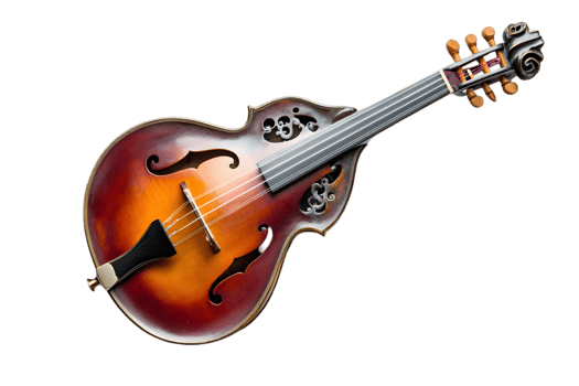 Detailed Brown and Amber Mandolin with Ornate Design and Polished Finish on Black Background png