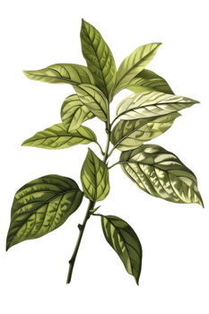 Detailed Green Leafy Branch on Transparent Background Botanical Illustration png